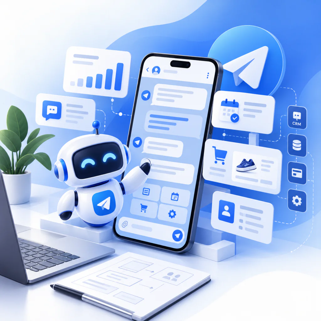 Decorative branded Telegram bot illustration