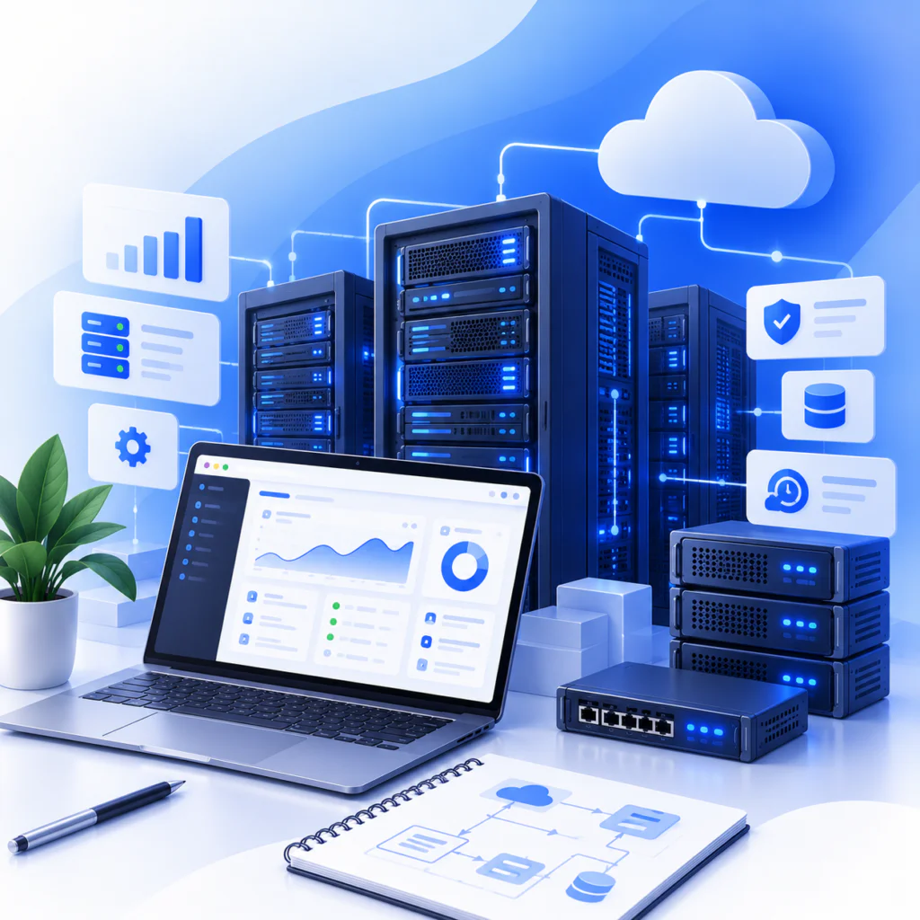 Branded graphic illustration of server hardware